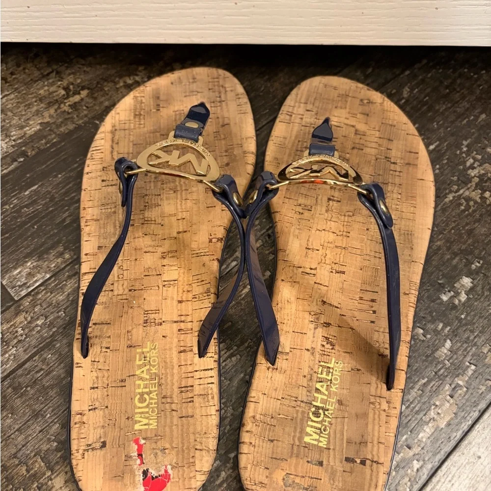 Michael Kors Navy and Gold Logo Sandals